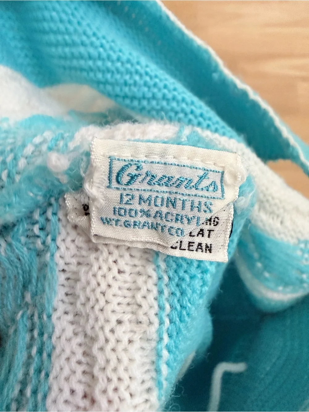 Vintage Grants Knit Footie Romper Overall Outfit Sailboat Teal White 12 Months